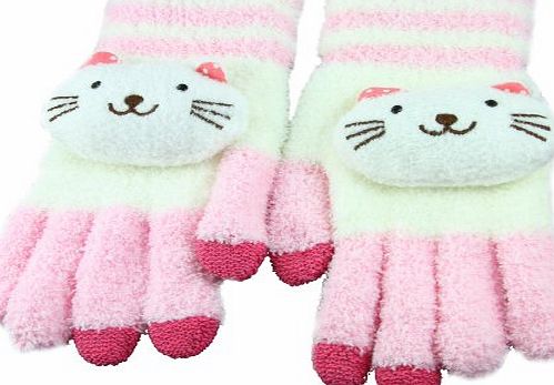 BXT-Gloves [Official Shop]BXT Cute Cartoon Coral Fleece Touch Screen Magic Gloves for iPad,iPhone,iPod,HTC,Samsung Smart Phones,Samsung Tablets - Pink and White Kitty